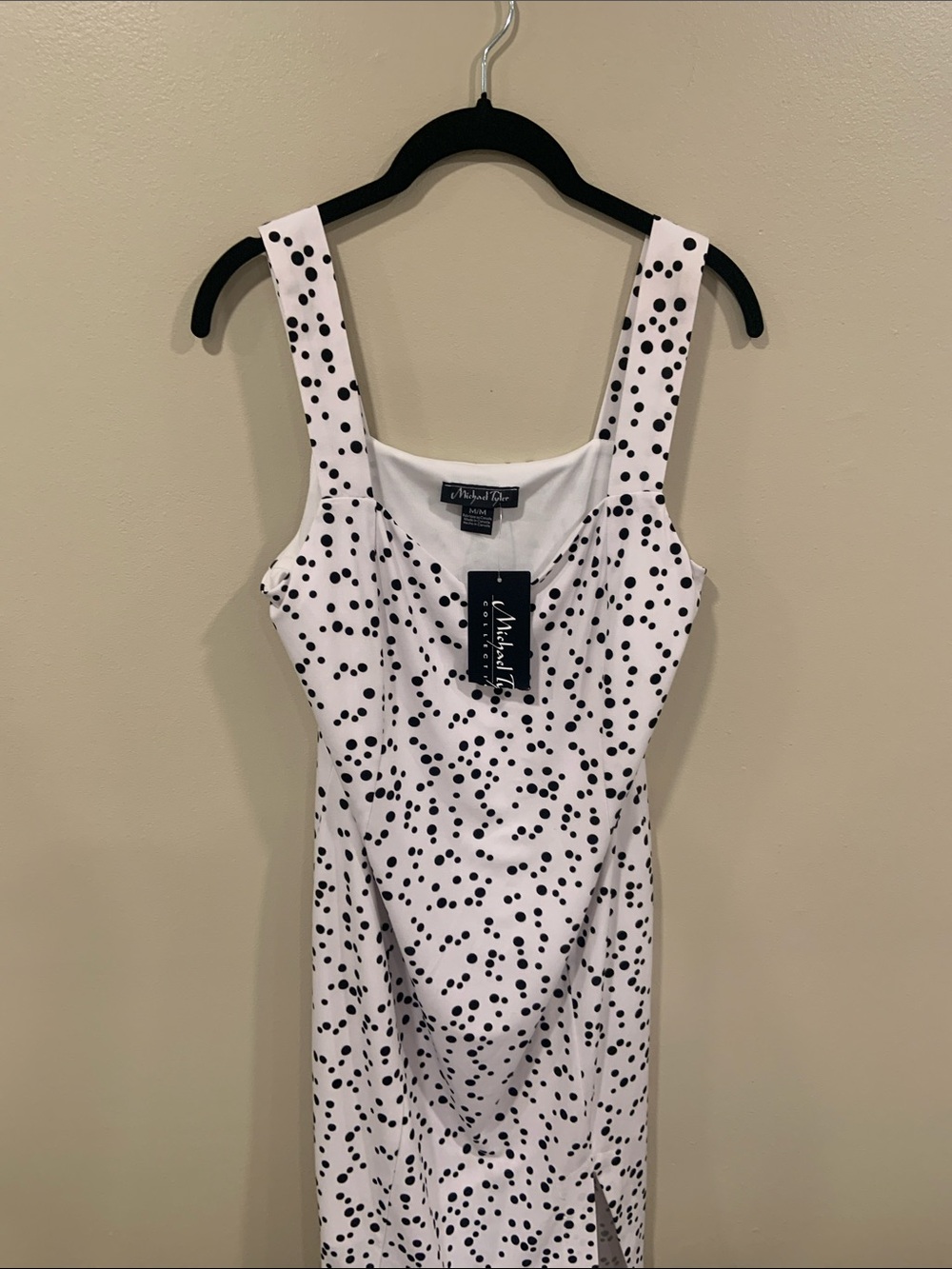 Michael Tyler White Polka Dot Square-Neck Camisole Dress
